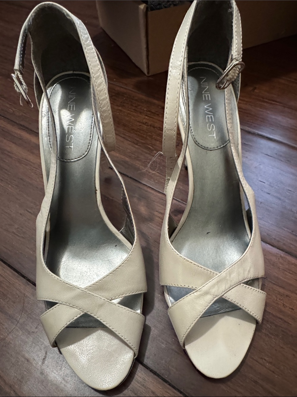 Nine West Cream Crisscross Slingback Heels
